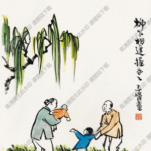 豐子愷漫畫_柳下相逢握手手_高清大圖下載