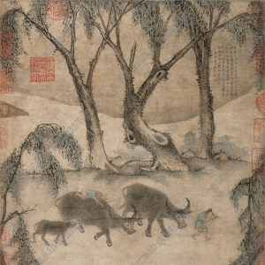 宋 佚名《柳蔭歸牧圖》國(guó)畫(huà)高清大圖下載