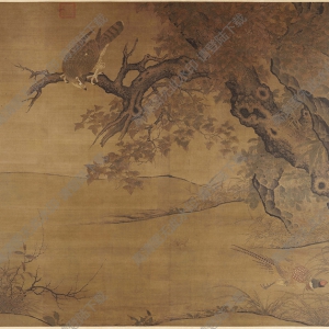 南宋 李迪《楓鷹稚雞圖》國(guó)畫(huà)高清大圖下載