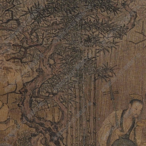 宋《竹林撥阮圖》團(tuán)扇國畫高清大圖下載