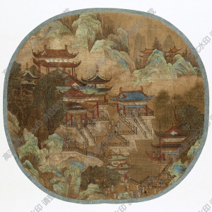 夏明遠(yuǎn)《樓閣圖》團(tuán)扇國畫高清大圖下載