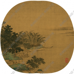 朱光普《江亭晚眺圖》團(tuán)扇國畫高清大圖下載