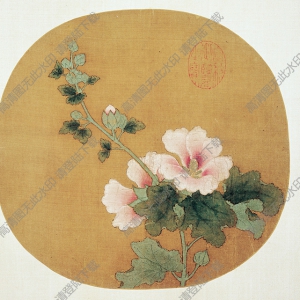 《蜀葵》團(tuán)扇國畫高清大圖下載