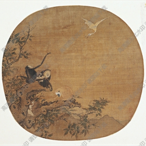 北宋 易元吉《猿鷺圖》團(tuán)扇國畫高清大圖下載