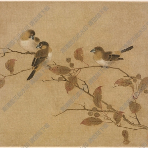 南宋《霜柏山鳥圖》團(tuán)扇國畫高清大圖下載