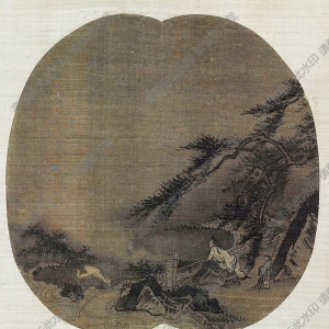 南宋《高士麋鹿圖》團(tuán)扇國畫高清大圖下載