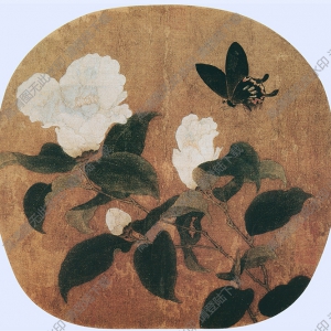 南宋《山茶蝴蝶圖》團(tuán)扇國畫高清大圖下載