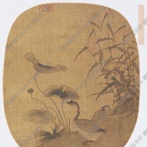 宋《荷塘雙鵝圖》團扇國畫高清大圖下載
