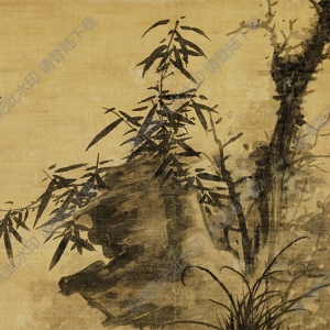 元 吳鎮(zhèn)《枯木竹石圖》國(guó)畫高清大圖下載