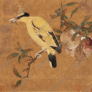 宋 傳毛益《榴枝黃鳥圖》國畫高清大圖下載
