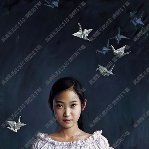 安靜的畫_坐姿女中學(xué)生與千紙鶴_高清大圖下載
