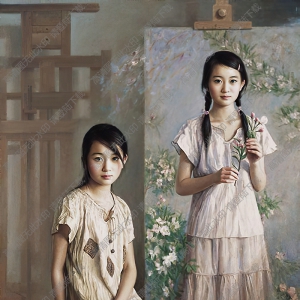 安靜油畫_兩個女中學(xué)生_高清圖片下載