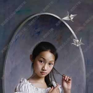 安靜油畫_女學(xué)生與紙鶴_高清圖片下載