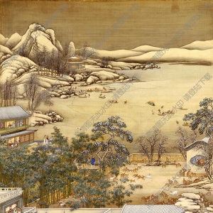 郎世寧_雍正十二月行樂圖12_賞梅掃雪_高清大圖下載