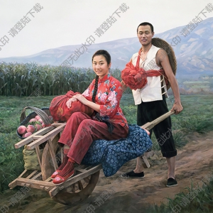 王國斌的畫_坐在手推車上的新娘回娘家_高清大圖下載