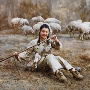 王國斌油畫_放羊時休息_高清大圖下載