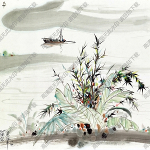 吳冠中國(guó)畫_岸邊輕舟_高清大圖下載