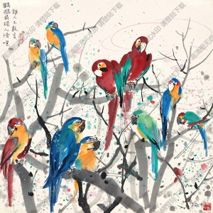 吳冠中國(guó)畫作品_鸚鵡_高清下載