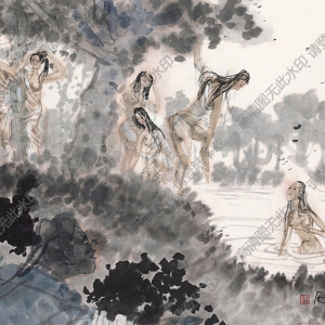 傅小石國(guó)畫 觀浴圖 高清大圖下載