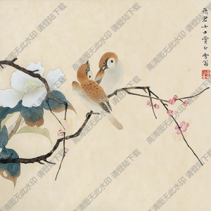 陳之佛國(guó)畫作品 枝頭雙雀 高清下載