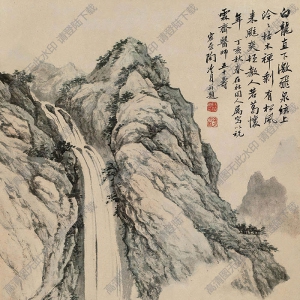 陶冷月國(guó)畫 松山飛瀑 高清大圖下載