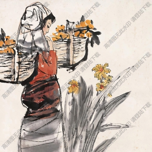 王明明國(guó)畫(huà)作品 擔(dān)簍少女 高清下載