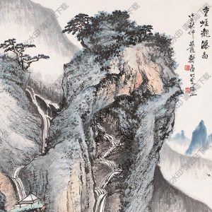 鄭午昌國(guó)畫(huà) 重崖觀瀑圖 高清大圖下載