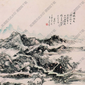 黃賓虹國(guó)畫 溪橋訪友圖 高清大圖下載