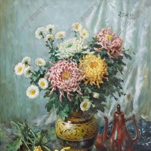 劉國(guó)樞油畫作品 詠菊 高清下載