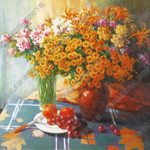劉國(guó)樞油畫作品 桌上瓶花 高清下載
