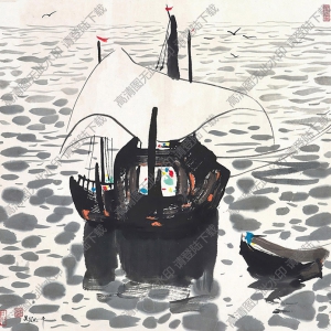 吳冠中國(guó)畫_海上漁船_高清大圖下載