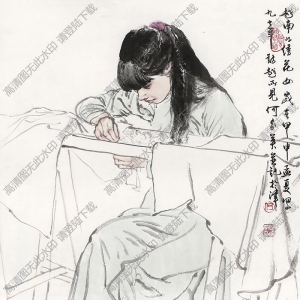 何家英國(guó)畫(huà)作品 繡花女 高清下載