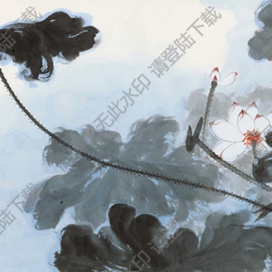 張大千作品_荷花_先生歸去后_誰坐此船來_高清大圖下載
