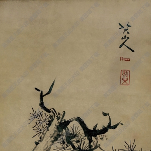 八大山人國畫作品_松石雙雀_高清下載