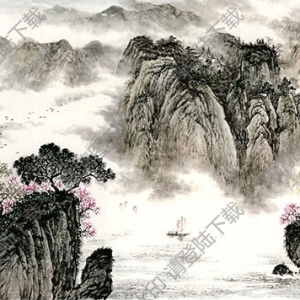 國(guó)畫名作_紫氣東來(lái)山水畫_高清大圖下載
