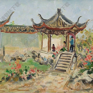 林達(dá)川油畫(huà) 涼亭 高清大圖下載
