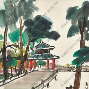 關(guān)良國畫 湖亭泛舟 高清大圖下載