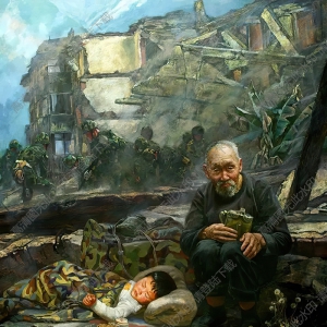 孫立新油畫_抗震救災之親人_高清大圖下載