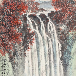 岑學(xué)恭國畫 秋山飛瀑圖 高清大圖下載