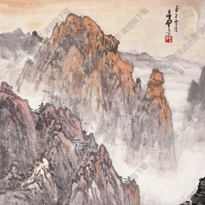應(yīng)野平國(guó)畫 朝霞圖 高清大圖下載
