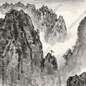 應(yīng)野平國(guó)畫 疊嶂層云 高清大圖下載