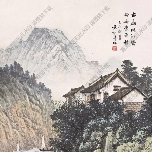 袁松年國(guó)畫 古廟津口 高清大圖下載