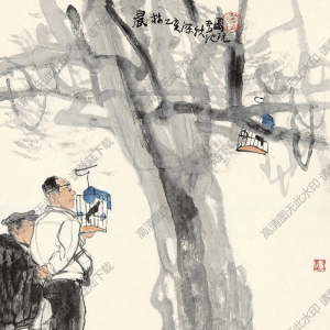 盧沉國(guó)畫 溜鳥圖 高清大圖下載