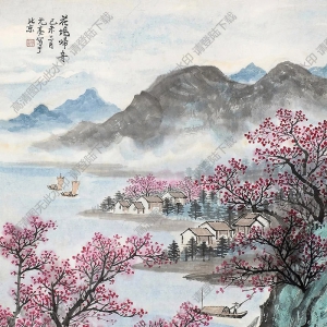 周元亮國(guó)畫 花塢歸舟 高清大圖下載