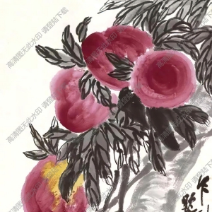 齊白石_祝壽圖_壽桃_乍到瑤臺(tái)露氣清_丁亥年作_高清大圖下載