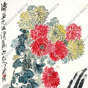 齊白石_菊花邊的兩只公雞_己巳冬作_高清大圖下載