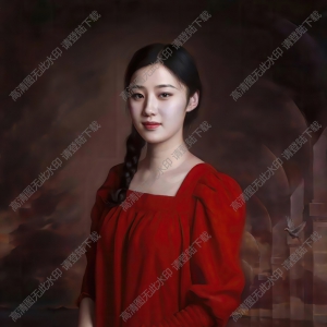安靜油畫_瀾清_穿紅色連衣裙的女子_高清大圖下載