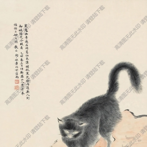 金章金陶陶國畫_貓石圖_高清大圖下載